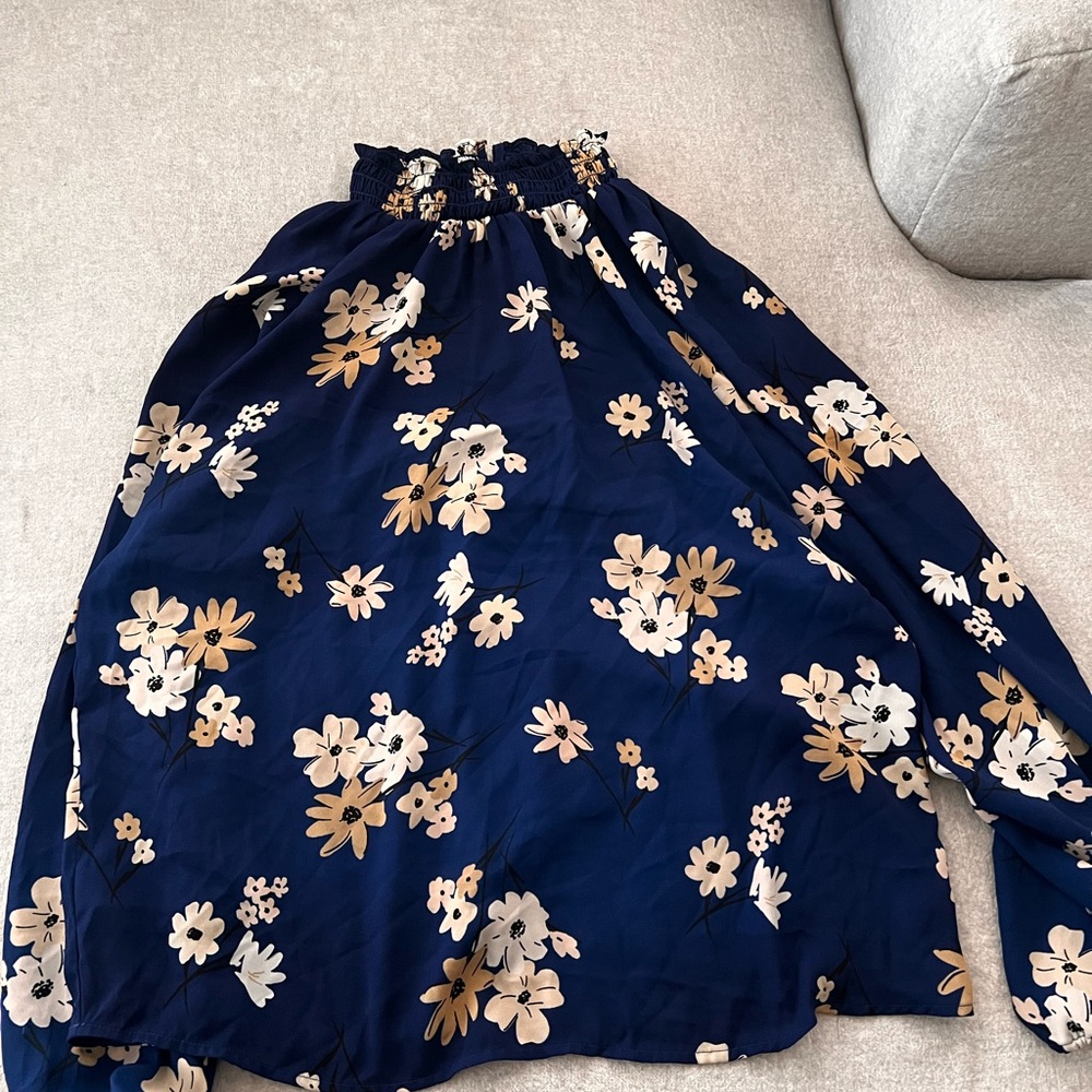 LOFT Navy Blue Smocked Detail Garment